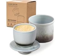 HOME DECOR Beurrier à glaçure réactive, beurrier à la française avec couvercle pour plan de travail, doté d'une ligne de niveau d'eau pour un beurre frais et tartinable - Gris Dégradé