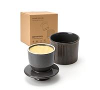 HOME DECOR Beurrier à glaçure réactive rayée, grand beurrier français avec couvercle pour plan de travail, beurrier en céramique avec ligne d'eau pour beurre frais à tartiner-Purple Brown Aurora Glaze