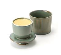 HOME DECOR Beurrier à glaçure réactive rayée, grand beurrier français avec couvercle pour plan de travail, beurrier en céramique avec ligne d'eau pour beurre frais à tartiner-Vert sauge