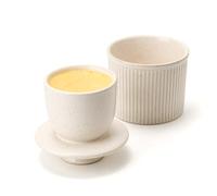 HOME DECOR Beurrier à glaçure réactive rayée, grand beurrier français avec couvercle pour plan de travail, beurrier en céramique avec ligne d'eau pour beurre frais à tartiner - Crème mouchetée