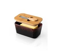 HOME DECOR Beurrier émaillé réactif avec couvercle, beurrier français pour comptoir, gardien de beurre avec ligne d'eau pour beurre frais à tartiner
