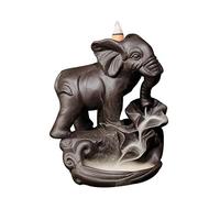 Home Decor - Brûleur d'encens à refoulement d'éléphant, support de cône en céramique avec 20 cônes + 30 bâtonnets + 1 pince + 1 tapis