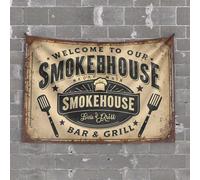 Home Decor Men Welcome to Our Mkokf Mrin Smokehouse Tapisserie Bar & Grill Tapisseries Décoration de chambre pour homme (75 x 100 cm)
