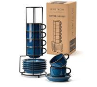 HOME DECOR Tasses à expresso en céramique 6 x140 ml- Glaçage réactif bleu