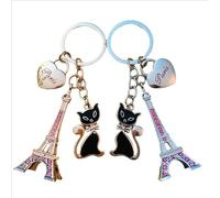 Home decoration Set de 2 porte clefs Paris Tour Eiffel avec un chat -3760317574393, M