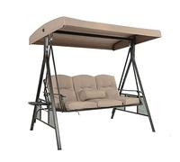 Home Deluxe - Balancelle DESCANSO Beige - 3 Places, L/H/L 115 cm x 195 cm x 198 cm, avec Porte-Boissons, Coussins d'assise et de Dossier I Chaise Longue Salon de Jardin Chaise Longue à Bascule