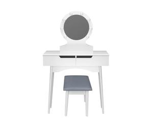 Home Deluxe - Coiffeuse Miranda - Blanc : - 130 x 80 x 40 cm, 8 LED au Choix Parmi 3 Couleurs de lumière, contrôlables Via Un Bouton Tactile, Tabouret Inclus I Coiffeuse Table de Maquillage