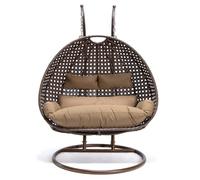 HOME DELUXE - Fauteuil Suspendu Twin - Brun, Hauteur 200 cm - Structure, Coussins d'assise et de Dossier Inclus I Chaise Suspendue en polyrattan Balançoire de Jardin Panier Suspendu