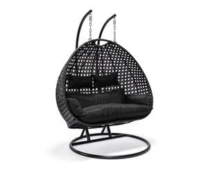 HOME DELUXE - Fauteuil Suspendu Twin - Noir, Hauteur 195 cm - avec Armature, Coussins d'assise et de Dossier I Chaise Suspendue en polyrotin Balançoire de Jardin Panier Suspendu