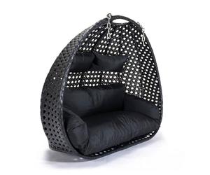 HOME DELUXE - Fauteuil Suspendu Twin - Noir, Panier Seul - Coussins d'assise et de Dossier Inclus I Polyrattan Chaise Suspendue Balançoire de Jardin Panier Suspendu
