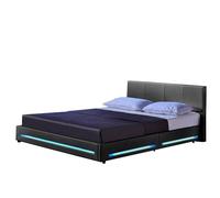 HOME DELUXE - Lit LED Asteroid - Gris foncé, 140 x 200 cm - Sommier à lattes inclus I Lit rembourré Design Lit avec éclairage inclus