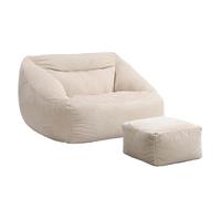 Home Deluxe - Pouf Cozy avec Pouf - Tissu : Velours côtelé, Couleur : Beige - Dimensions : 100 x 88 x 80 cm, Remplissage Inclus I Pouf Bean Bag