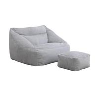 HOME DELUXE - Pouf COZY avec tabouret - Tissu : velours côtelé, couleur : gris clair - Dimensions : 100 x 88 x 80 cm, remplissage compris I meubles d'assise pouf pouf