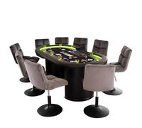 Home Deluxe - Table de Poker avec 10 chaises Double UP - Table avec éclairage LED et Porte-Boissons, Dimensions : 215 x 106 x 78 cm, Couleur des chaises : Gris Clair I Table de Jeu Table de Poker