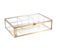 Home Details Vintage Mirrored Bottom Glass Keepsake Box Jewelry Organizer| Decorative Accent| Vanity| Wedding Bridal Party Gift| Candy Table Décor Jars & Boxes| 4 Compartment| Gold