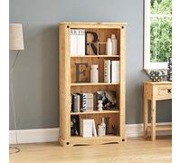 Home Discount Corona Bibliothèque en pin ciré Massif Vieilli Taille M, Beige, W 75cm x D 29cm x H 138,5cm
