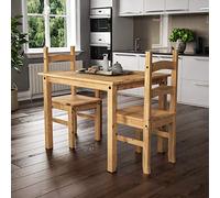 Home Discount Jeu de Salle à Manger à 2 Places, Bois de pin Massif, Finition Cire Rustique avec 2 chaises.