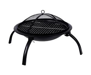 Home Discount Large Fire Pit Steel Folding Outdoor Garden Patio Heater Grill Camping Bowl BBQ With Poker, Grate, Grill, Mesh Lid