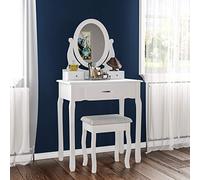 Home Discount nishano Coiffeuse avec Tabouret 3 Chambre tiroir Ovale réglable Miroir de Maquillage Commode Meubles, Blanc