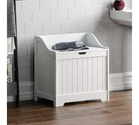 Bath Vida 333468 Priano Armoire à Linge de Salle de Bain avec Panier en Bois Blanc, d'ingénierie, 58 x 56 x 38 cm