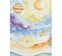 Home ed inspired writing book: Watercolour astronomy designed cover home ed inspired 'class' writing book.