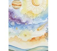 Home ed inspired writing in book.: Watercolour astronomy designed cover 200page notebook.