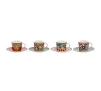 Home ESPRIT 8424002160111 Lot de 4 Tasses avec Assiettes Home ESPRIT Jaune Rouge Porcelaine 12,5 x 12,5 x 1,5 cm