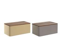 Home ESPRIT Boîte à pain beige gris métal acacia 33 x 18 x 12 cm (2 unités)