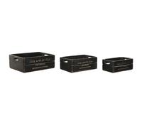 Home ESPRIT Cox 1830 Boîtes de rangement en bois de sapin Noir 40 x 30 x 15 cm 3 pièces