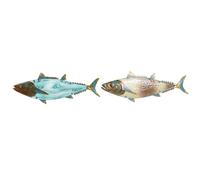 Home ESPRIT Décoration Murale Bleue Multicolore dorée Poisson méditerranéen 70 x 4,5 x 25,5 cm (2 unités)