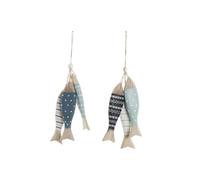 Home ESPRIT Décoration Suspendue Bleu Blanc Naturel Poissons 5 x 5 x 20 cm (2 unités)