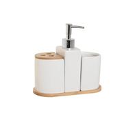 Home ESPRIT Ensemble de Salle de Bain Blanc Naturel Bambou Dolomite 19,5 x 10 x 19 cm