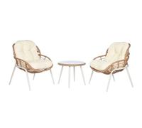 Home ESPRIT Ensemble de Table avec 2 fauteuils Blanc Beige Gris Métal Verre rotin synthétique 55 x 55 x 47 cm