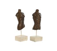 Home ESPRIT Figurine décorative Blanc Marron Clair Buste 9,5 x 8 x 31 cm (2 unités)