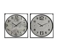 Home ESPRIT Horloge Murale Blanc Noir Métal Bois MDF 62 x 6 x 65 cm (2 unités)