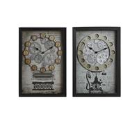 Home ESPRIT Horloge Murale Jaune Blanc Noir Gris Métal Cristal Vintage 27,5 x 6,5 x 40,5 cm (2 unités)