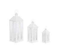 Home ESPRIT Lanterne Blanche en Verre Fer Shabby Chic 20 x 20 x 55 cm (3 pièces)