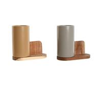 Home ESPRIT Lot de 2 boîtes à ustensiles de Cuisine Beige/Gris/Marron foncé Acacia Dolomite 20 x 9,5 x 18,5 cm