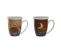 Home ESPRIT Lot de 2 tasses avec filtre pour infusions Bleu Beige Terre cuite Acier inoxydable Porcelaine 380 ml