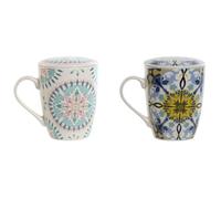 Home ESPRIT Lot de 2 tasses avec filtre pour infusions Bleu Blanc Turquoise Méditerranée 340 ml
