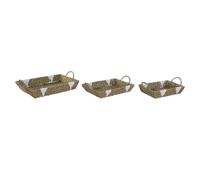 Home ESPRIT Lot de 3 Plateaux Blanc Naturel Métal Boho 51 x 30,5 x 13 cm