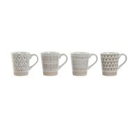 Home ESPRIT Lot de 4 tasses Mug Blanc Beige Gres Boho 360 ml