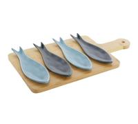 Home ESPRIT Set d'apéritif Bleu Vert Bleu Marine Bambou Porcelaine méditerranéenne Poissons 36 x 18 x 1,3 cm 5 pièces