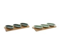 Home ESPRIT Set d'apéritif Vert foncé Bambou Porcelaine Tropicale 4 pièces 28,4 x 10,5 x 3 cm (2 unités)