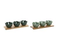 Home ESPRIT Set d'apéritif Vert foncé Bambou Porcelaine Tropicale 4 pièces 32 x 10 x 7 cm (2 unités)