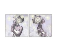 Home ESPRIT Tableau colonial doré africain 80 x 2,8 x 80 cm (2 unités)