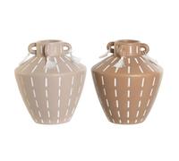 Home ESPRIT Vase Marron Clair Céramique Colonial Franges 15,5 x 15,5 x 17,1 cm (2 unités)