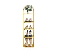 Home Essentials, Porte-chaussures en métal robuste à 5 étagères, gain de place vertical pour une utilisation intérieure/extérieure, élégant design angulaire avec finition dorée, organisateur parfait