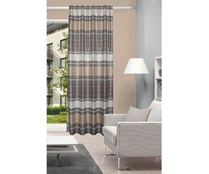 Home Fashion Anouk 85145 Rideau Déco Rayures Horizontales avec Effet Franges Naturel 225 x 140 cm
