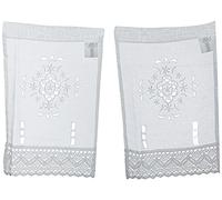 Home Fashion 2 Images de fenêtre-Structure en Lin-Broderie perforée, Tissu, Blanc, H45 x B30 cm (1er Pack)